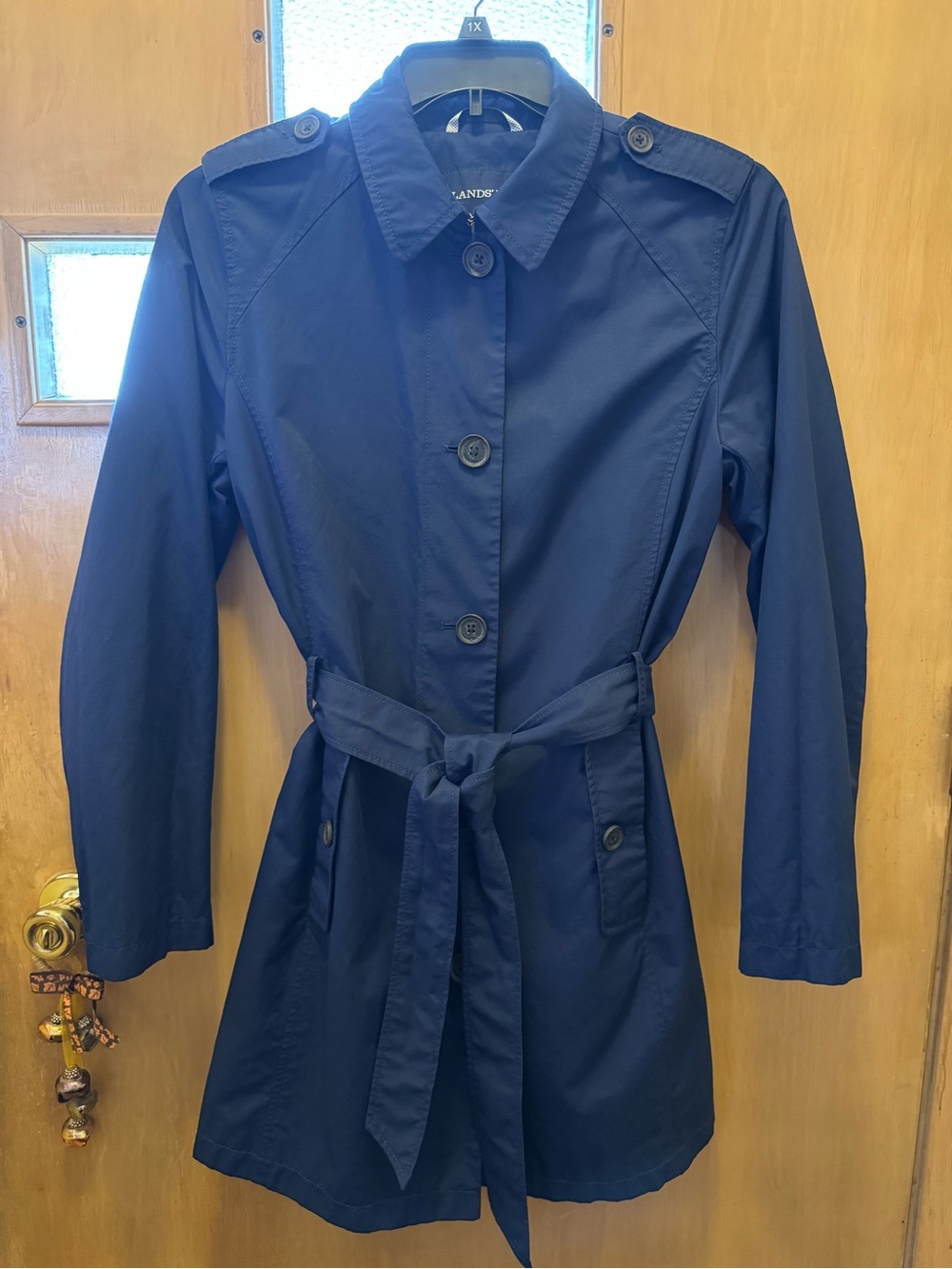 NWOT Lands' End Navy Blue Belted Trench Coat Jacket Medium M 10-12